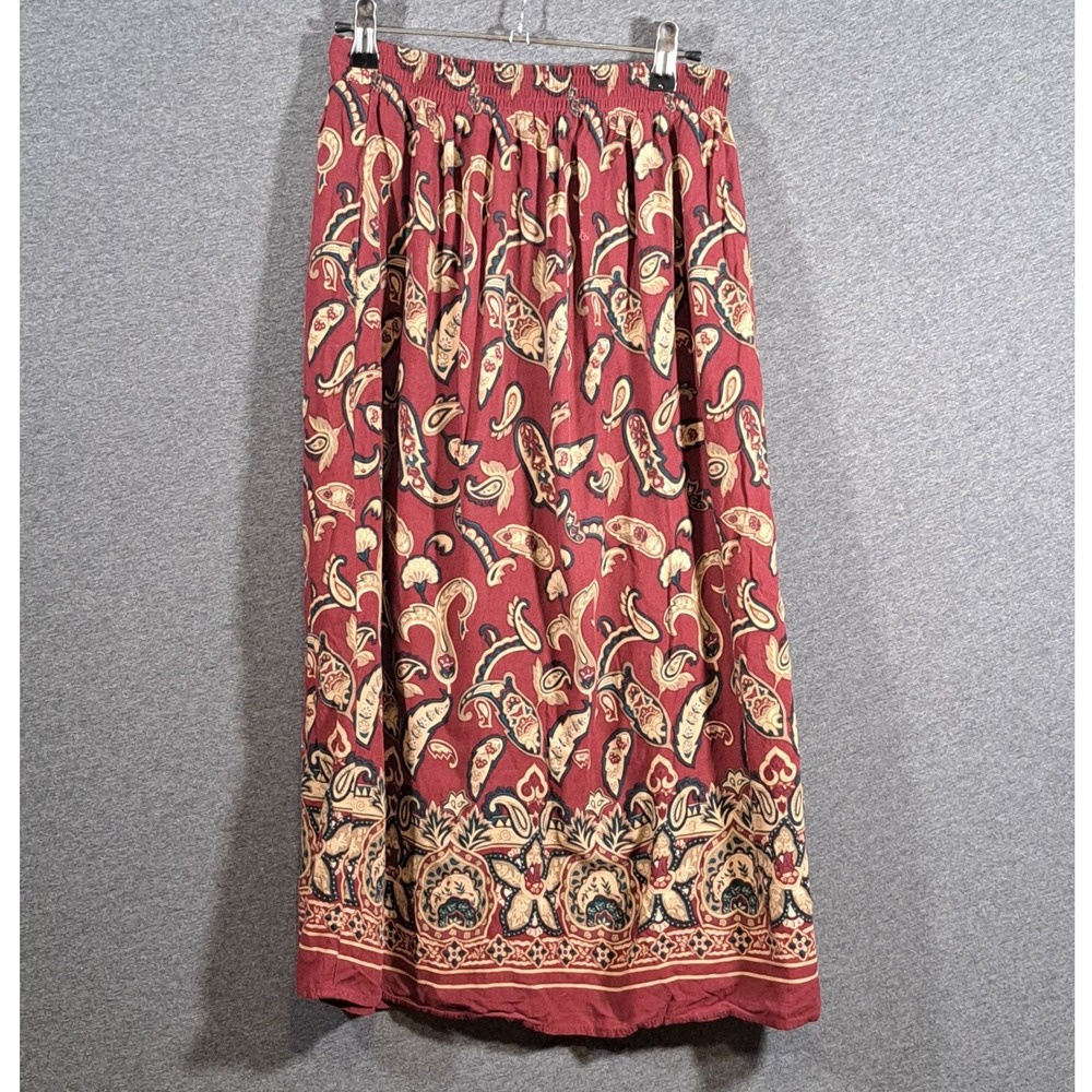 Sage Harbor Womens Paisley Maxi Skirt Burgundy Red Floral Boho Rayon 3458 Small